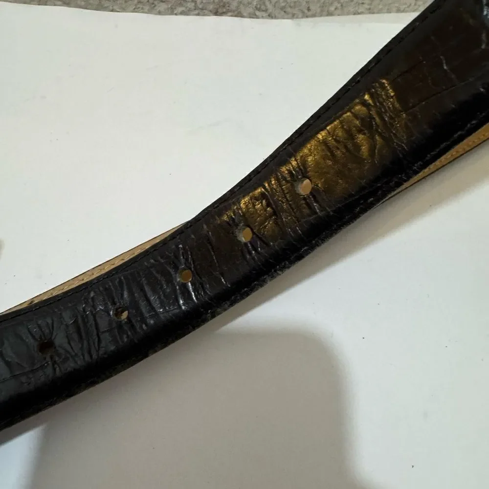 Enmon Belts Black Embossed Italian Leather Belt Silver Tone  sz Small